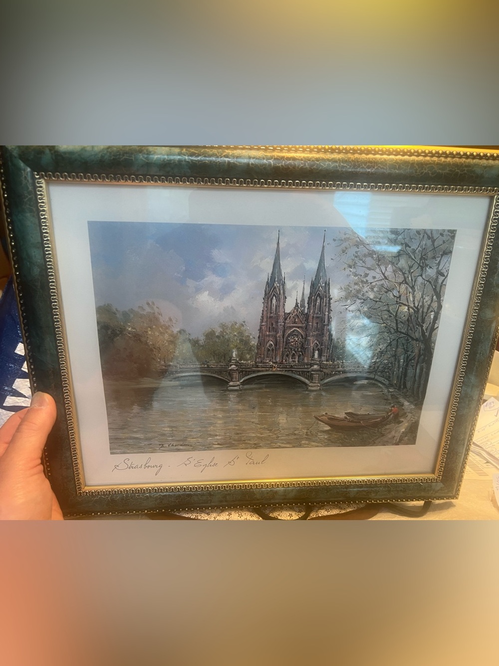 Framed Gothic Cathedral Print in Gold Frame. St. Paul Church Strasbourg Eglise.